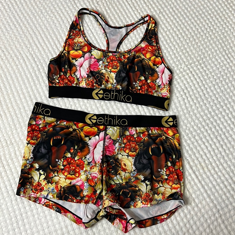 Ethika 2 Piece Lion Floral Boyshorts Bra Set